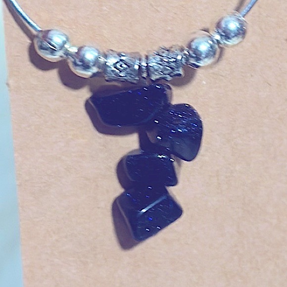 Beautiful Silver Ball โFancy Hoopsโ w/Natural Healing Navy Sparkling Sandstones - Picture 2 of 16